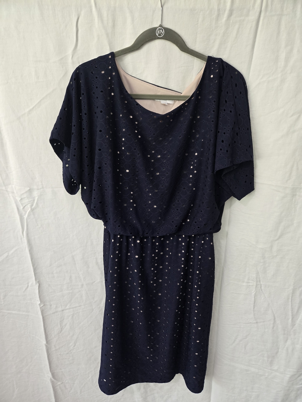 New York & Company Navy Eyelet Midi Dress